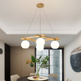 Lámpara de araña japonesa con esfera de madera, cristal color crema y 4 bombillas, ideal para salones